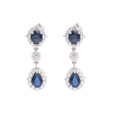 JPERG-2319/8235 Blue Sapphire Pear With Diamond Dangling Earring | 18K