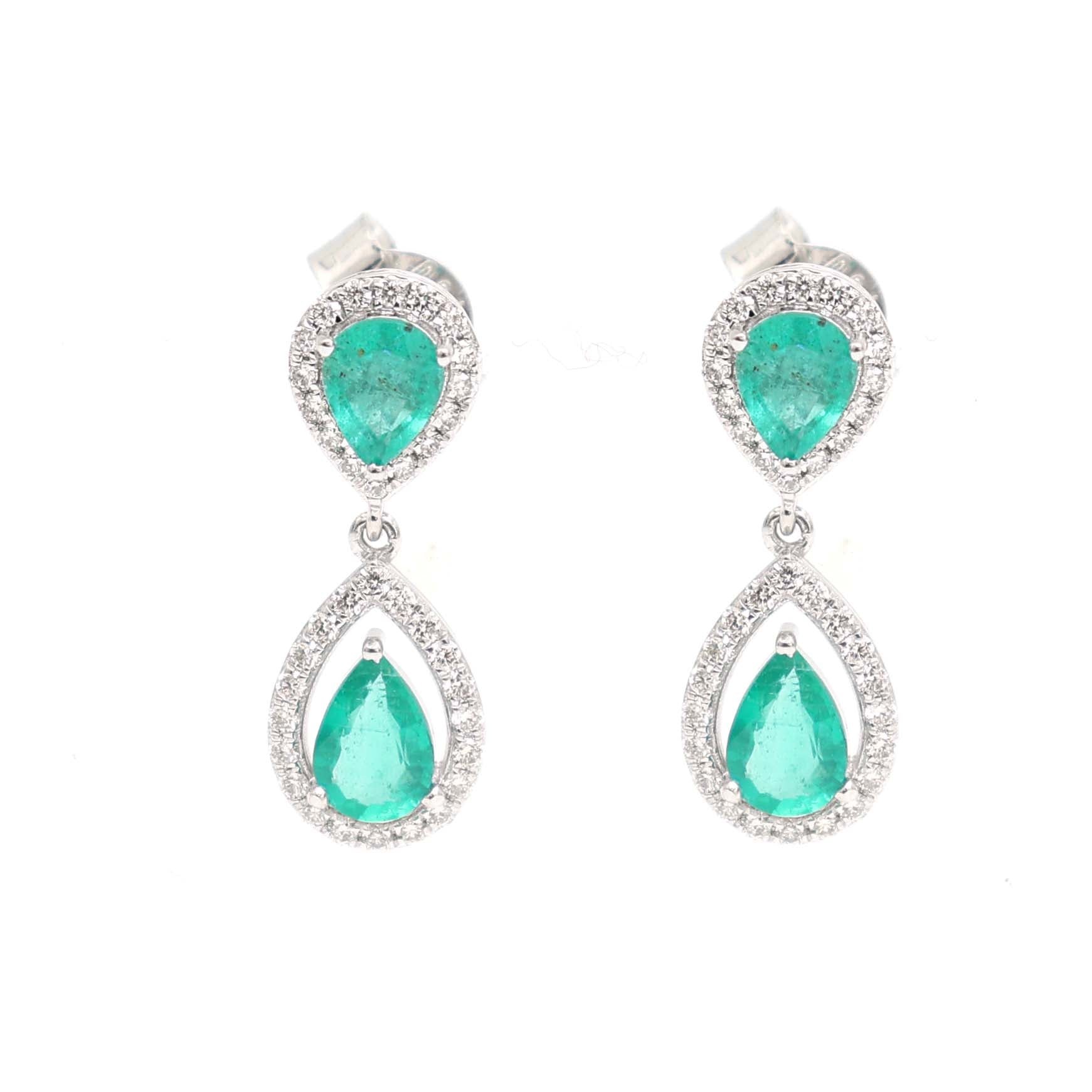 JPERG-2320/8236 Emerald Pear With Diamond Dangling Earring | 18K