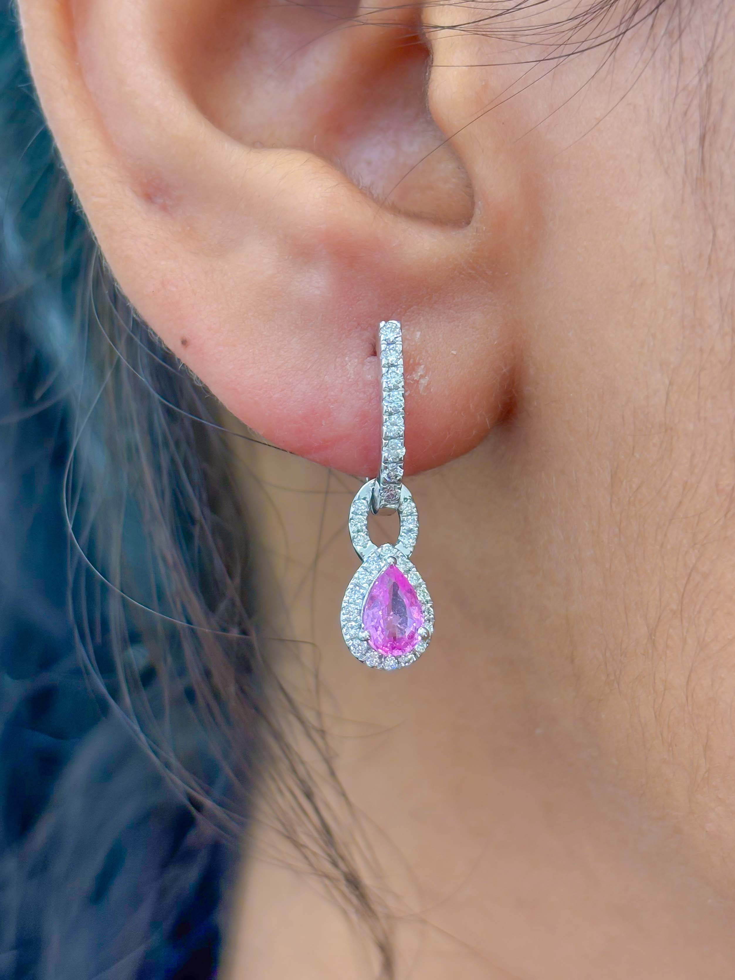 JPERG-2321/8266 Pink Sapphire Pear With Diamond Dangling Earring | 18K