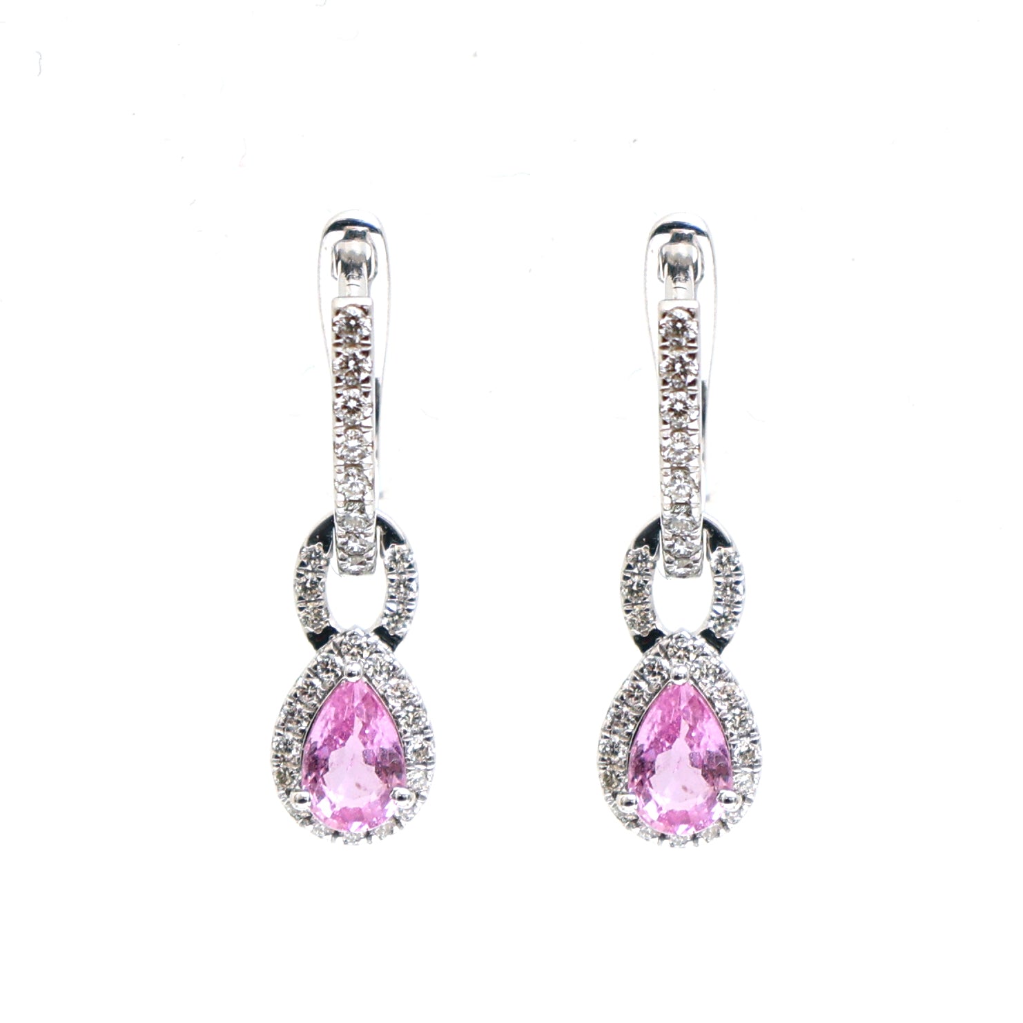 JPERG-2321/8266 Pink Sapphire Pear With Diamond Dangling Earring | 18K