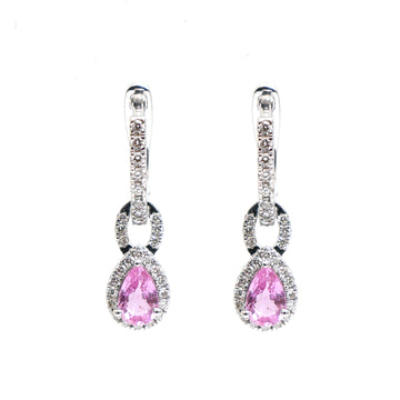 JPERG-2321/8266 Pink Sapphire Pear With Diamond Dangling Earring | 18K