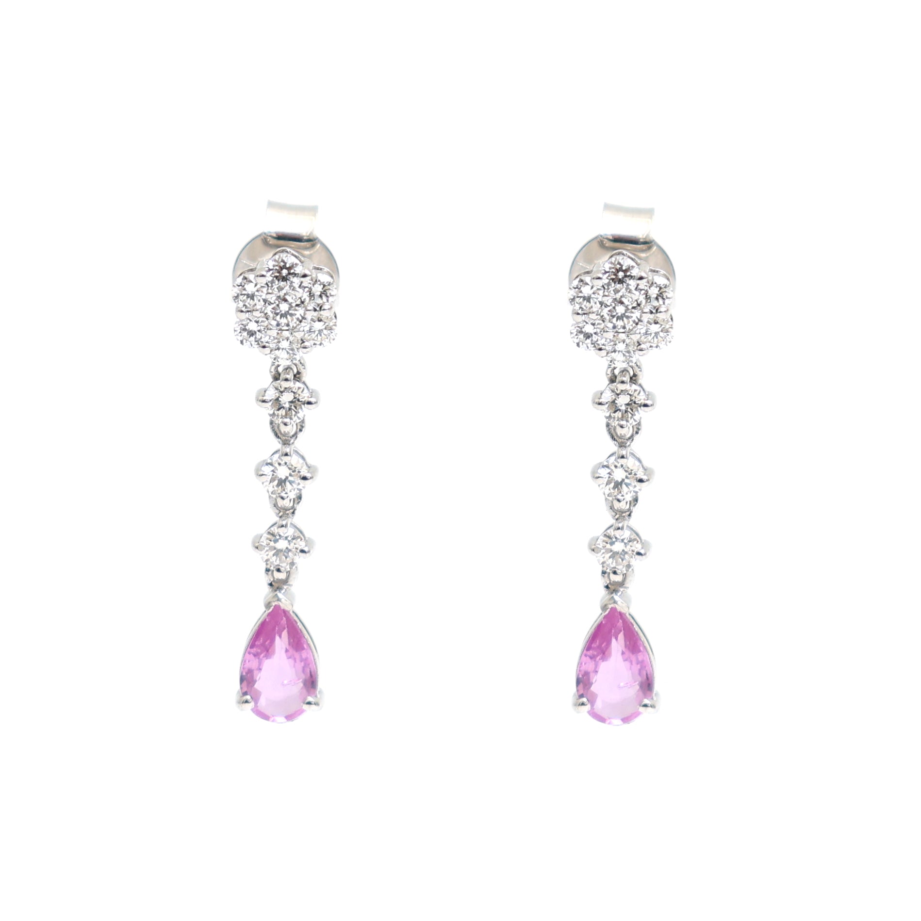 JPERG-2323/8268 Pink Sapphire Pear With Diamond Dangling Earring | 18K