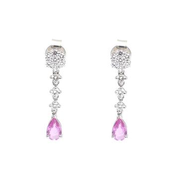 JPERG-2323/8268 Pink Sapphire Pear With Diamond Dangling Earring | 18K