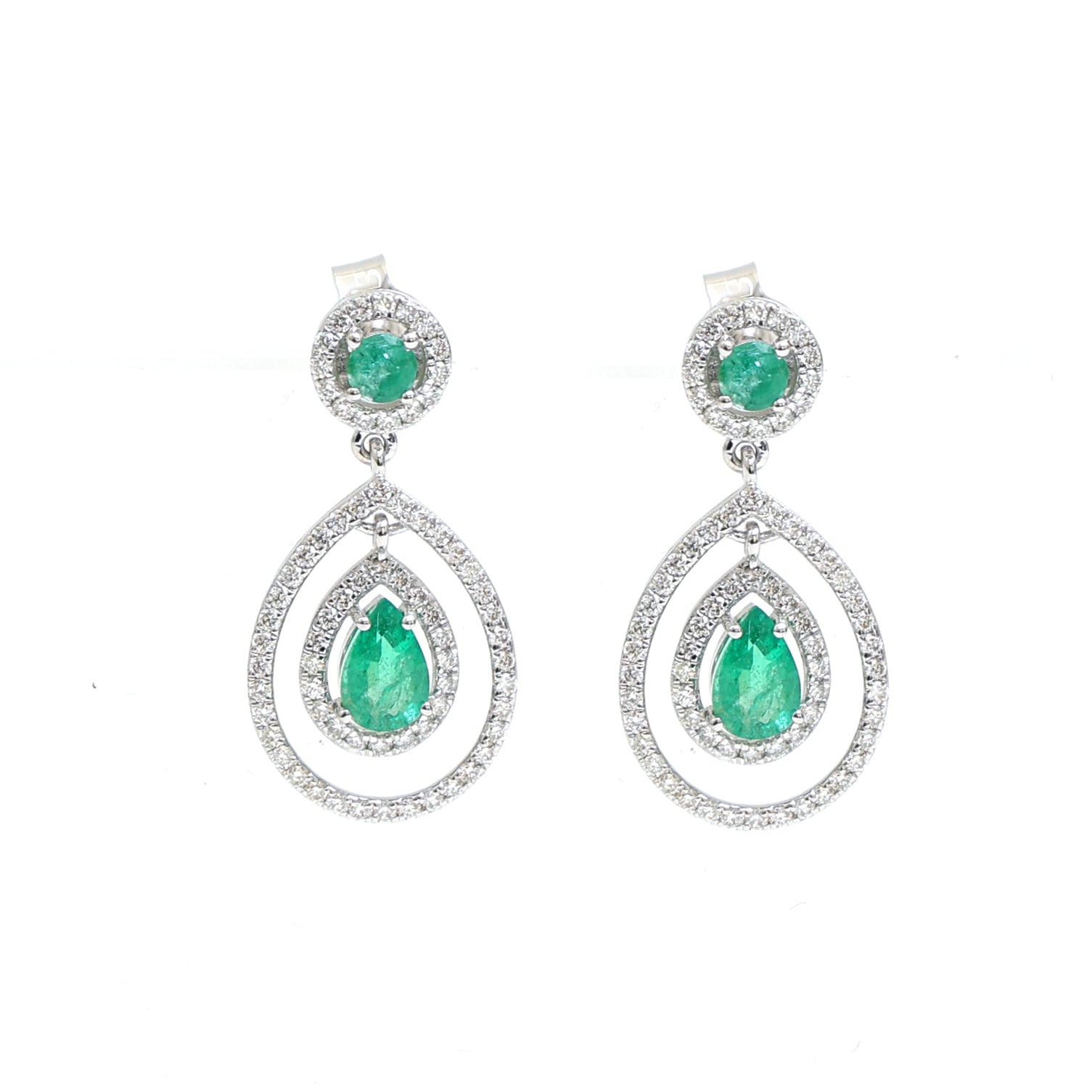 JPERG-2324/8269 Emerald  Pear With Diamond Dangling Earring | 18K