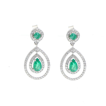 JPERG-2324/8269 Emerald  Pear With Diamond Dangling Earring | 18K