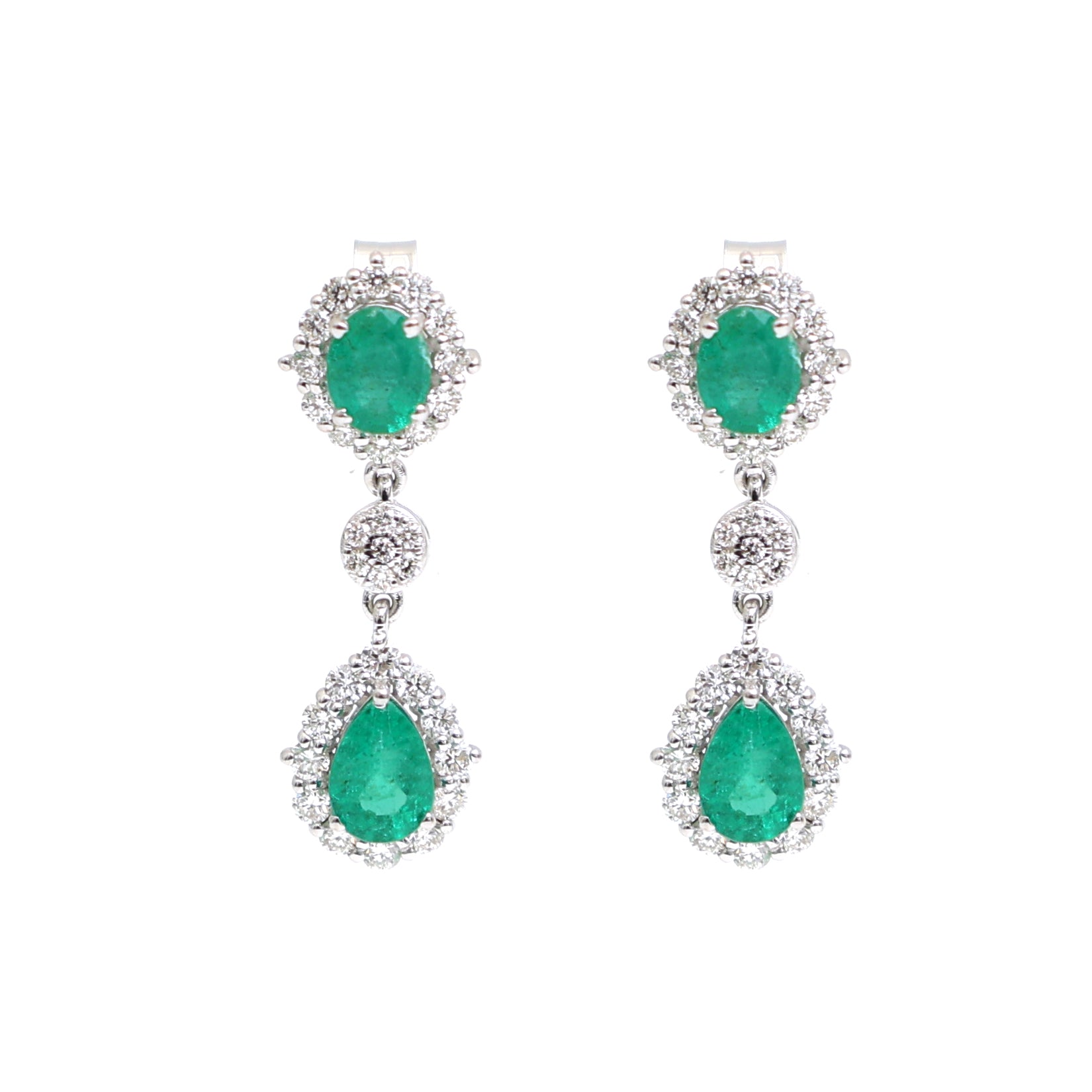 JPERG-2325/8270 Emerald  Pear With Diamond Dangling Earring | 18K