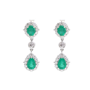 JPERG-2325/8270 Emerald  Pear With Diamond Dangling Earring | 18K