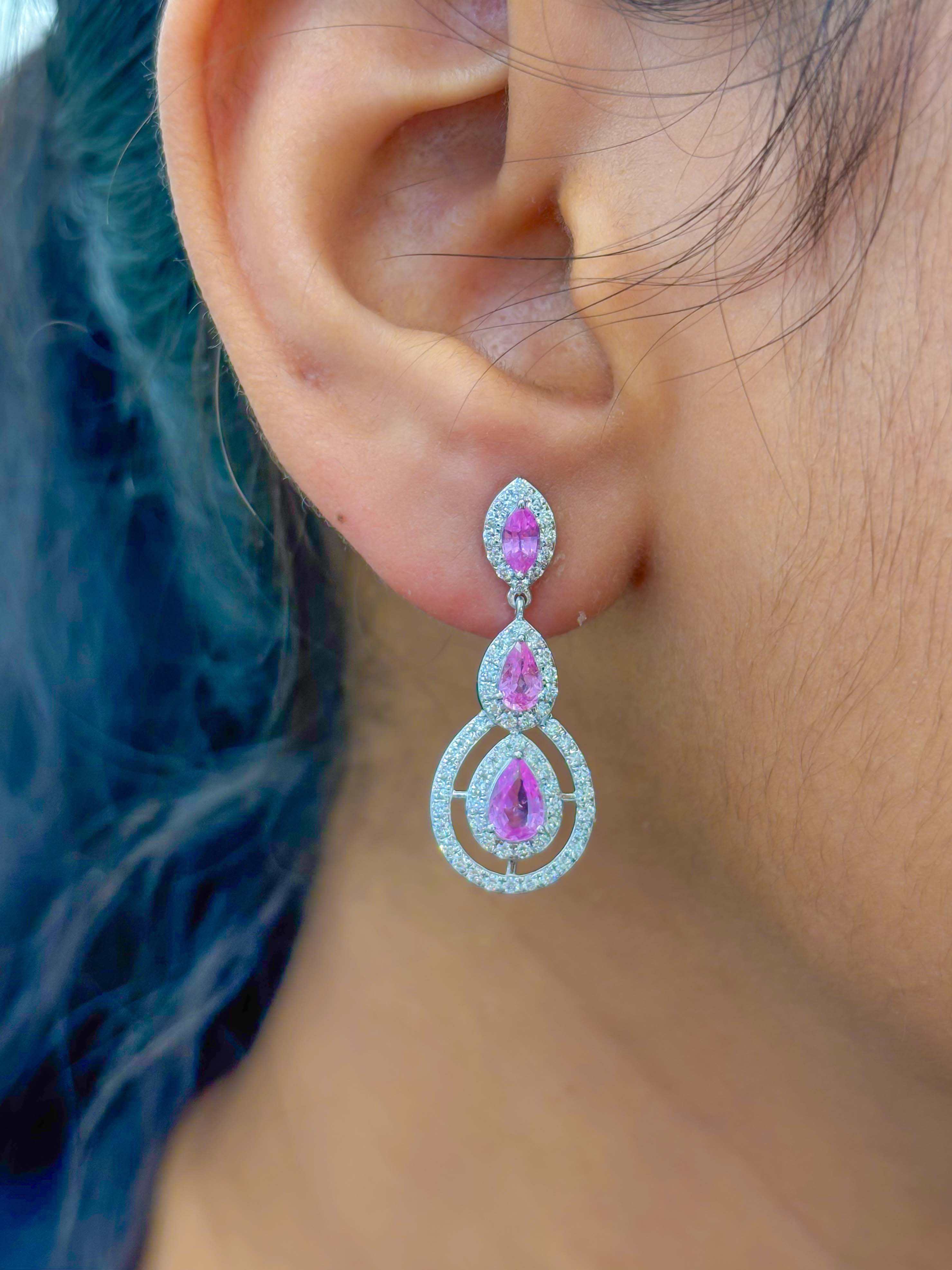 JPERG-2326/8271 Pink Sapphire Pear With Diamond Dangling Earring | 18K
