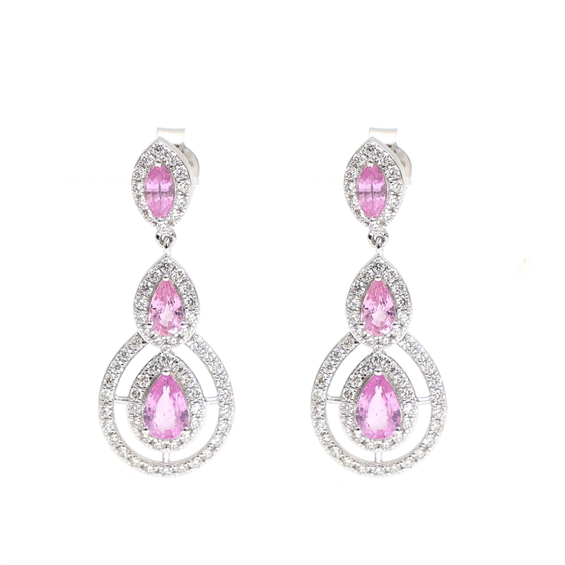 JPERG-2326/8271 Pink Sapphire Pear With Diamond Dangling Earring | 18K