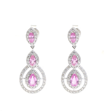 JPERG-2326/8271 Pink Sapphire Pear With Diamond Dangling Earring | 18K