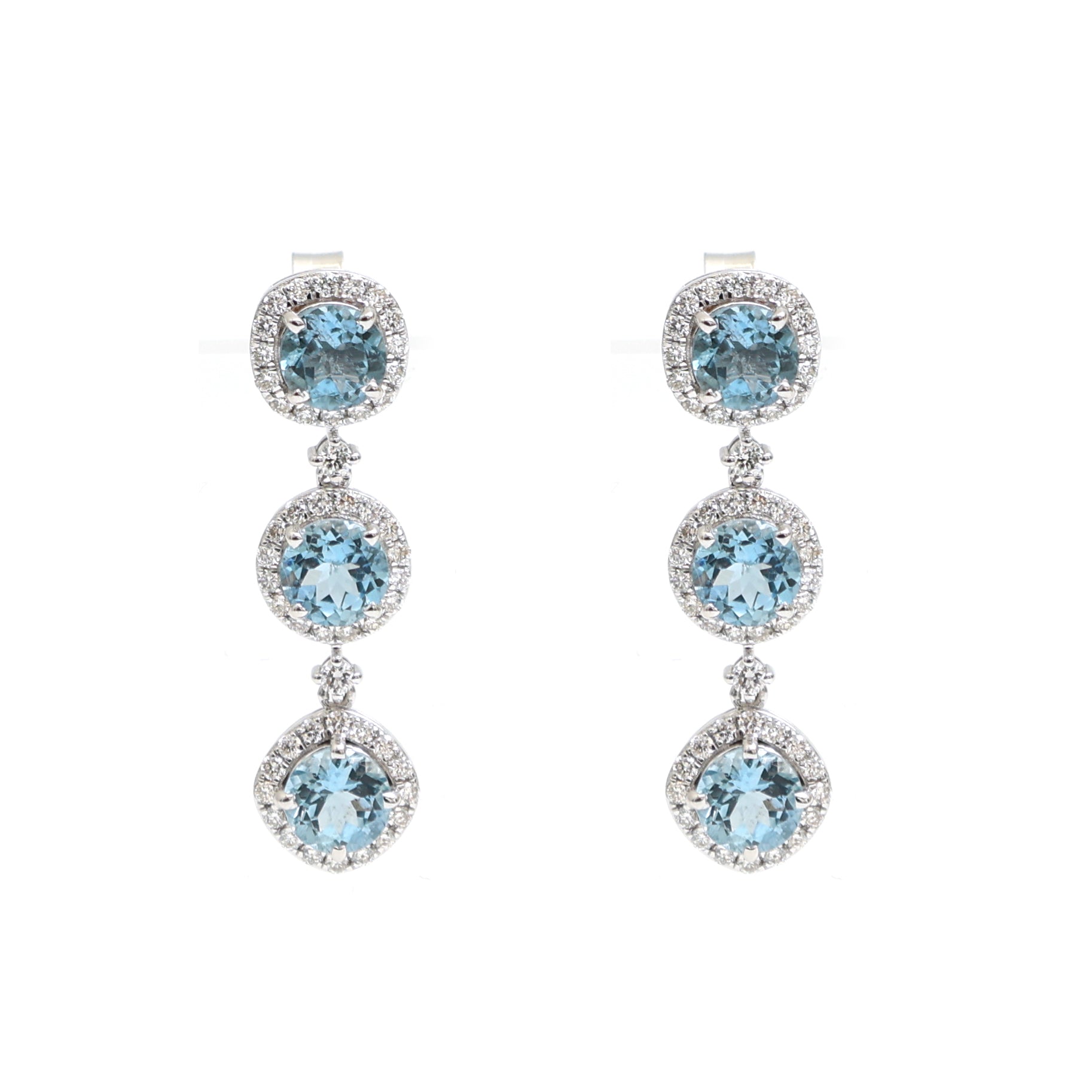 JPERG-2328/8273 Aquamarine Round With Diamond Dangling Earring | 18K