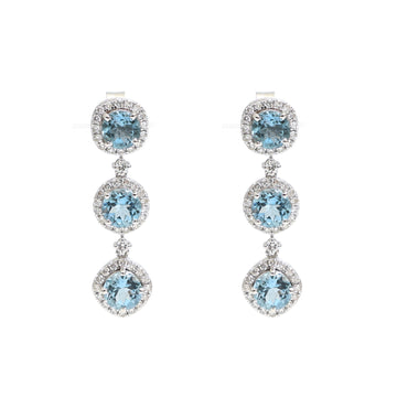 JPERG-2328/8273 Aquamarine Round With Diamond Dangling Earring | 18K