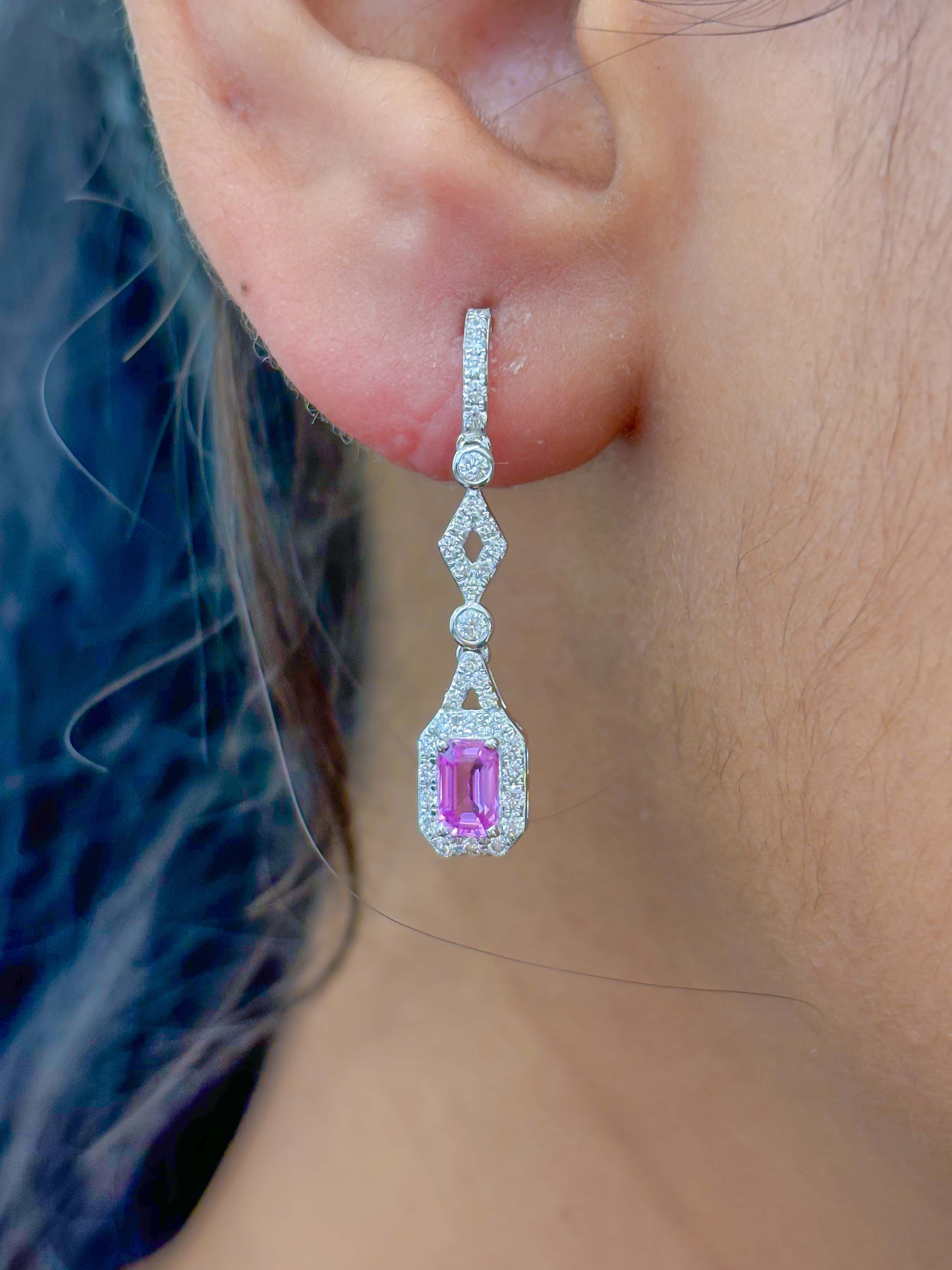 JPERG-2329/8274 Pink Sapphire With Diamond Dangling Earring | 18K