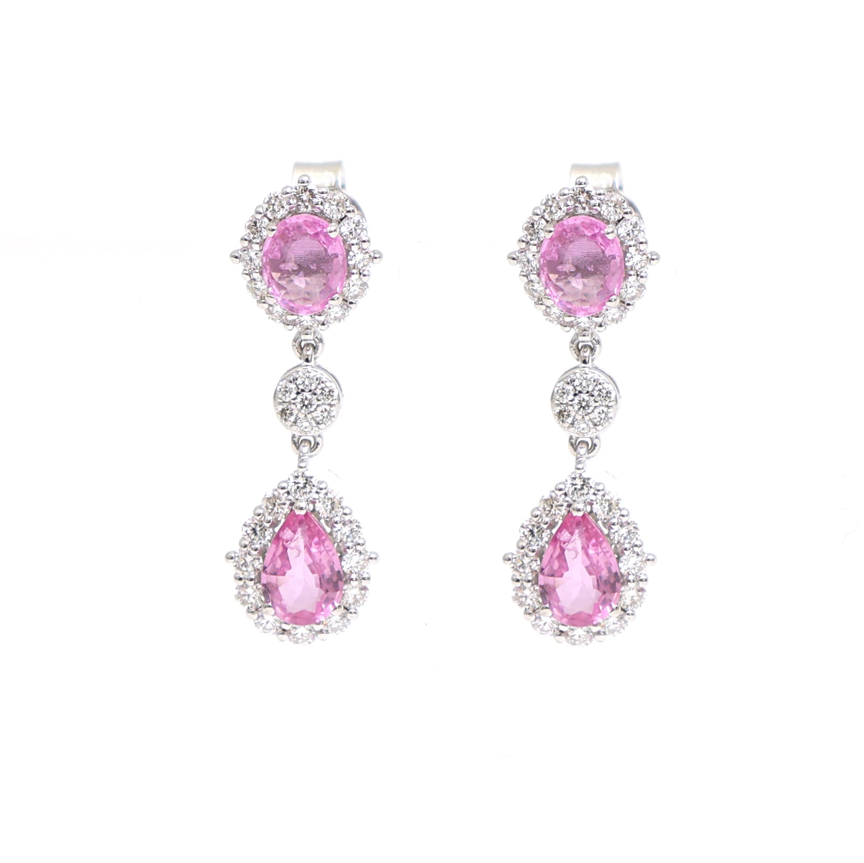 JPERG-2330/8275 Pink Sapphire Pear With Diamond Dangling Earring | 18K