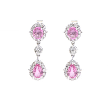 JPERG-2330/8275 Pink Sapphire Pear With Diamond Dangling Earring | 18K