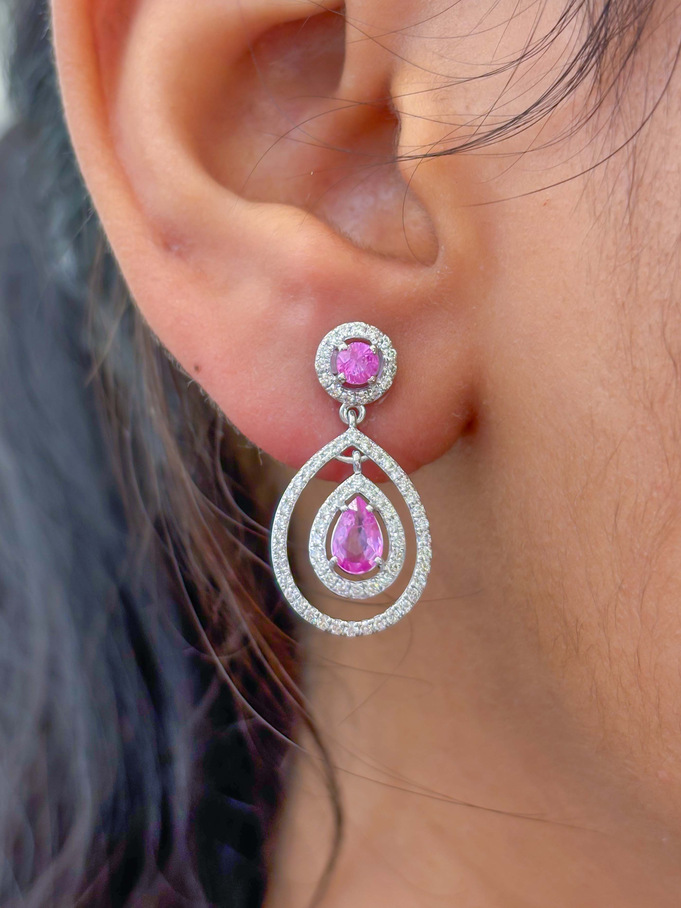 JPERG-2331/8276 Pink Sapphire Pear With Diamond Dangling Earring | 18K