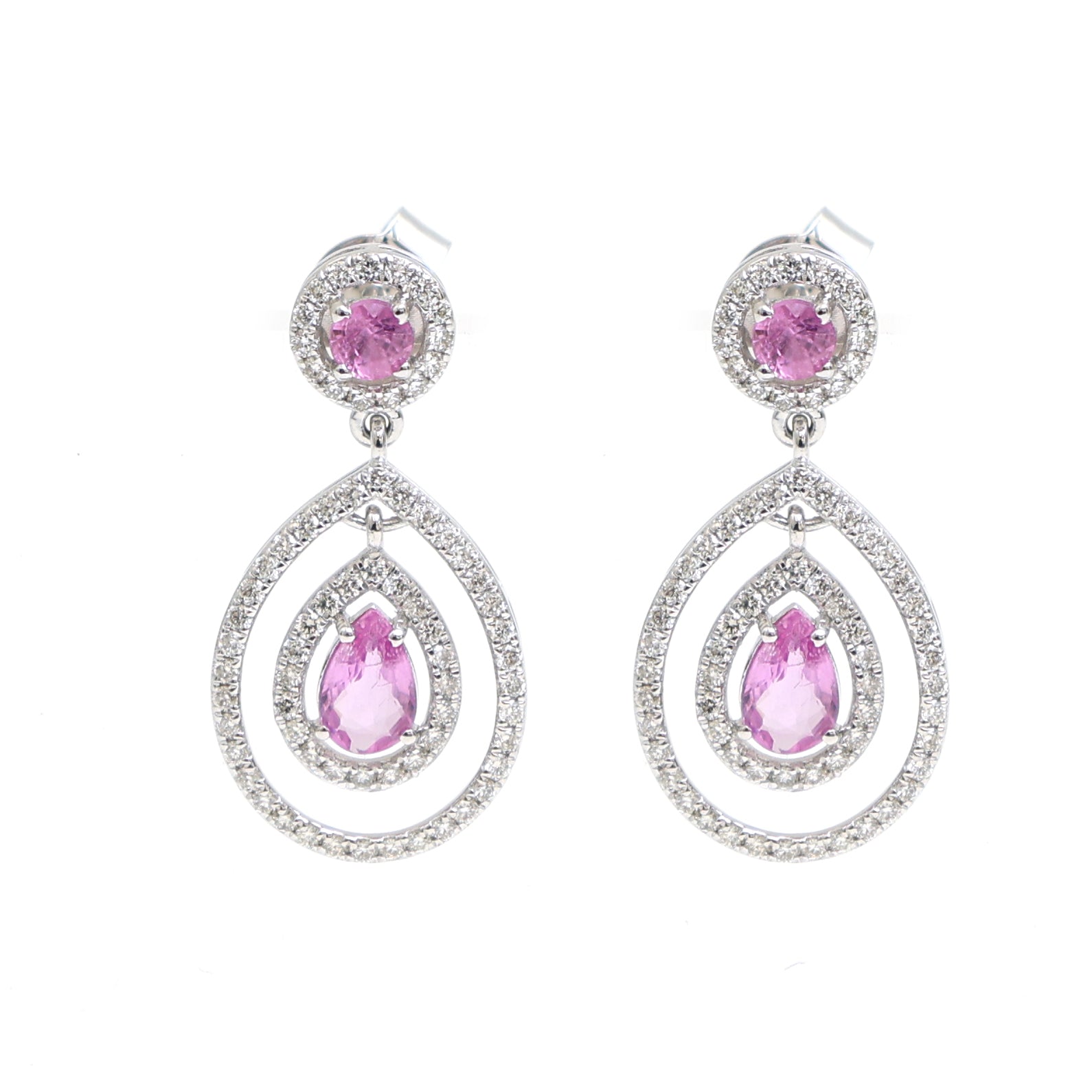 JPERG-2331/8276 Pink Sapphire Pear With Diamond Dangling Earring | 18K