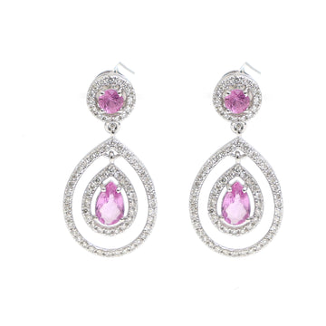 JPERG-2331/8276 Pink Sapphire Pear With Diamond Dangling Earring | 18K