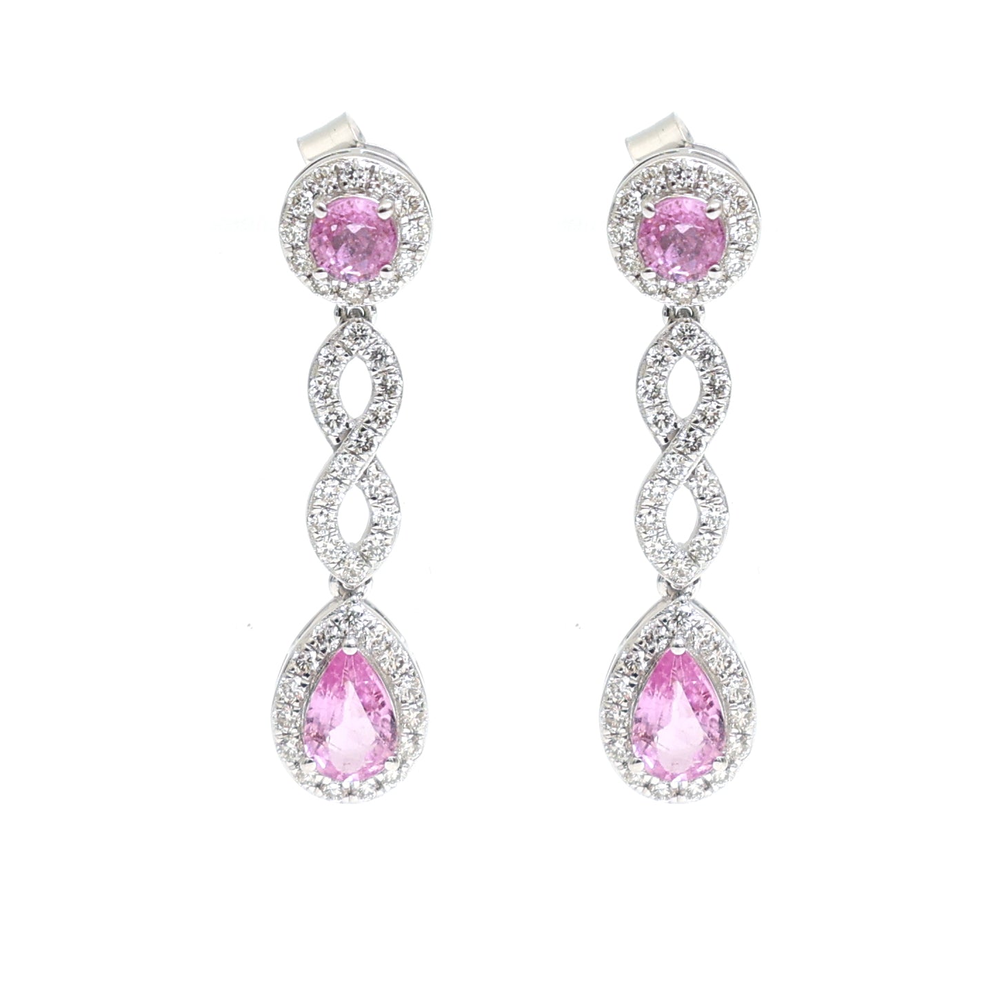 JPERG-2332/8277 Pink Sapphire Pear With Diamond Dangling Earring | 18K