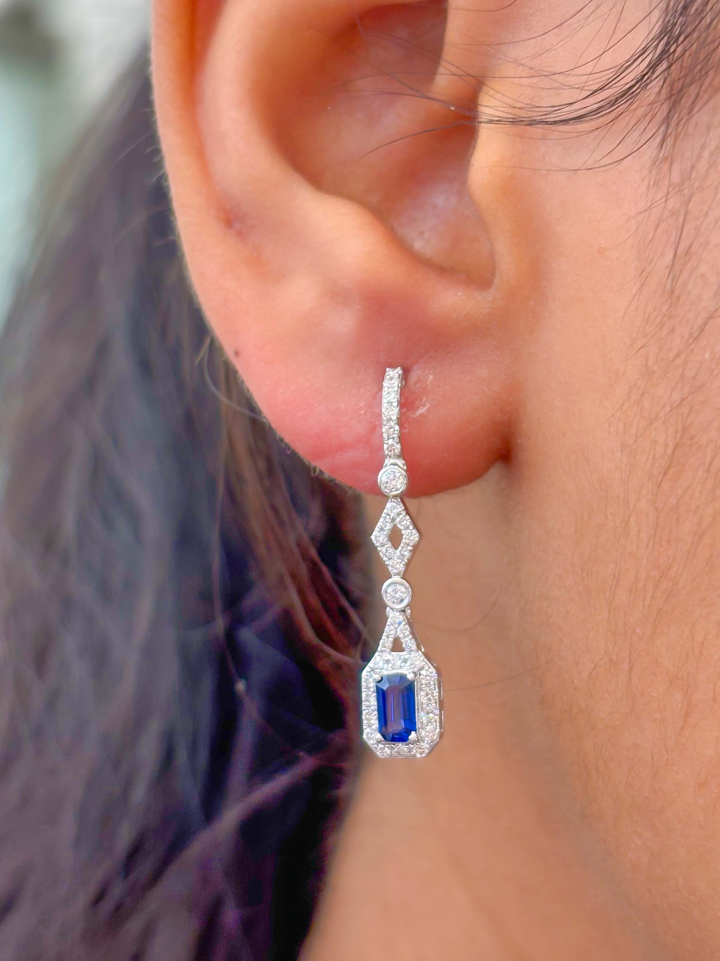 JPERG-2333/8278 Blue Sapphire Octagon With Diamond Dangling Earring | 18K