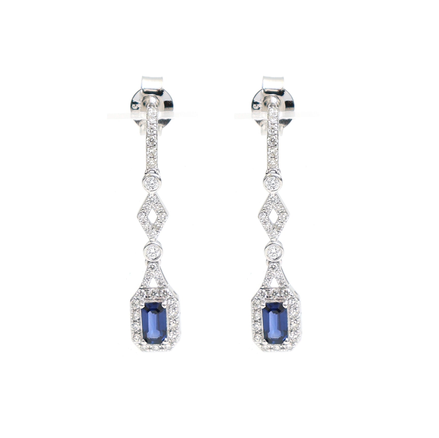 JPERG-2333/8278 Blue Sapphire Octagon With Diamond Dangling Earring | 18K