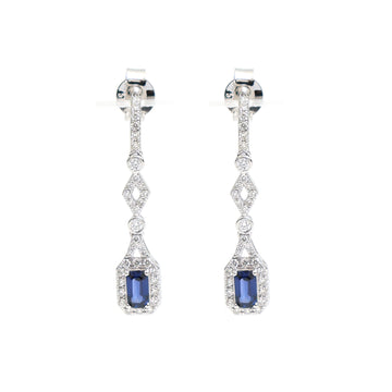 JPERG-2333/8278 Blue Sapphire Octagon With Diamond Dangling Earring | 18K