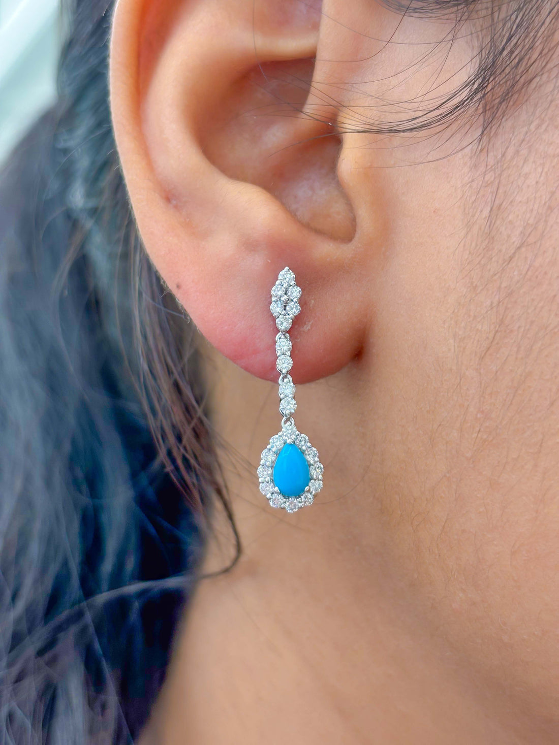 JPERG-2334/8279 Turquoise Pear With Diamond Dangling Earring | 18K
