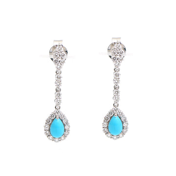 JPERG-2334/8279 Turquoise Pear With Diamond Dangling Earring | 18K
