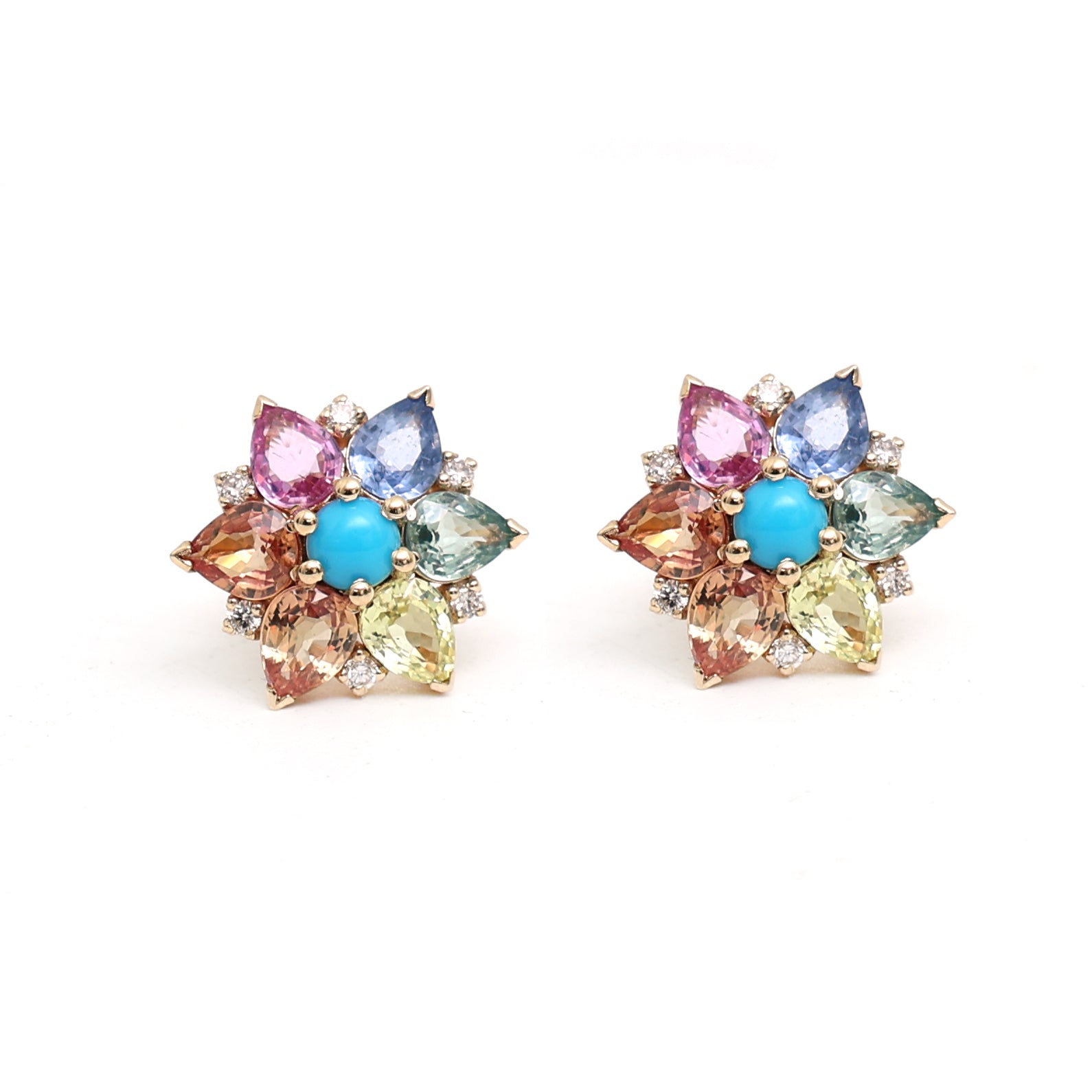 JPERG-2340/8323 Turquoise Rainbow Sapphire Diamond Earring | 18K