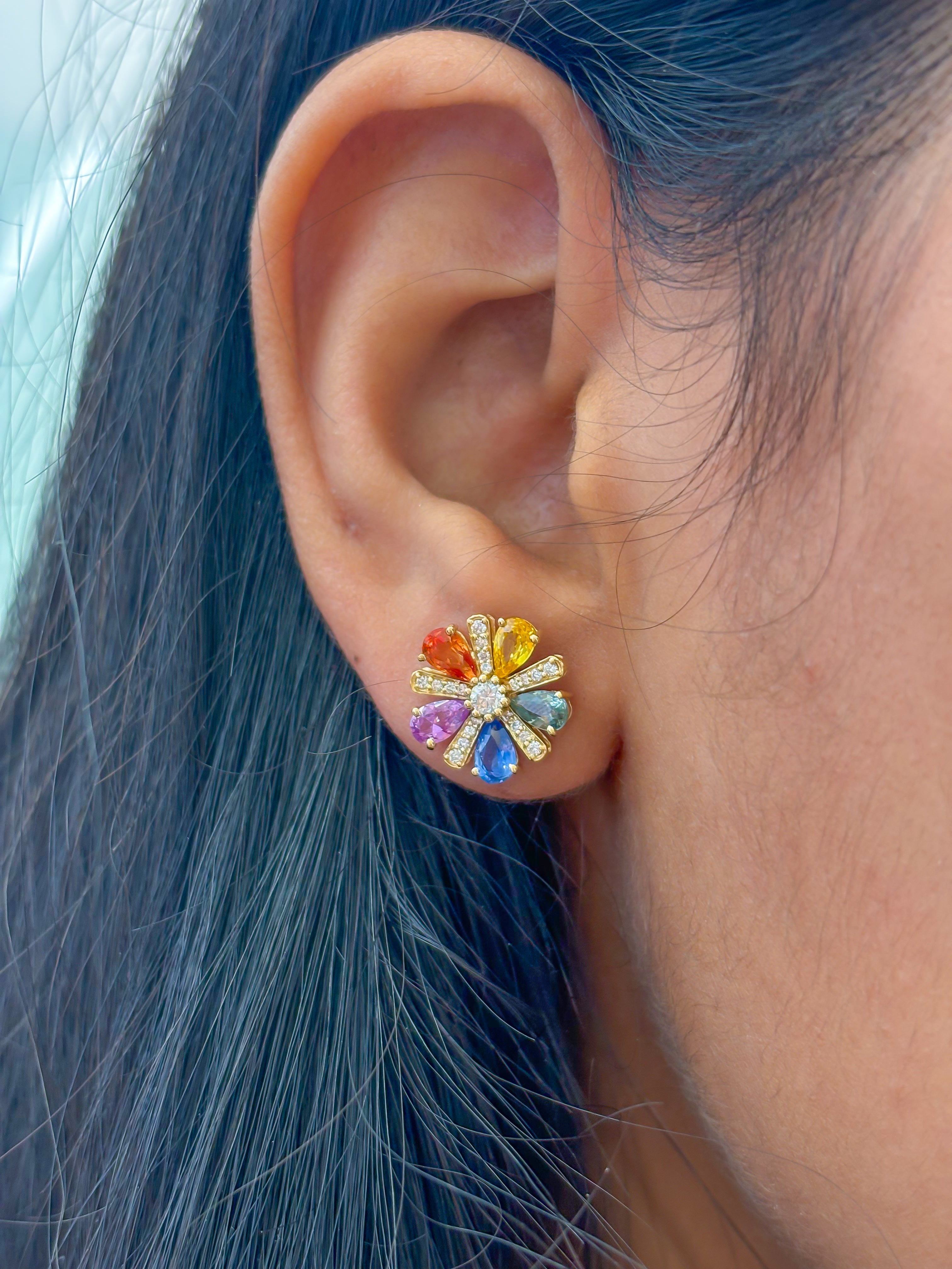 JPERG-2348/8342 Rainbow Sapphire Diamond Earring | 18K