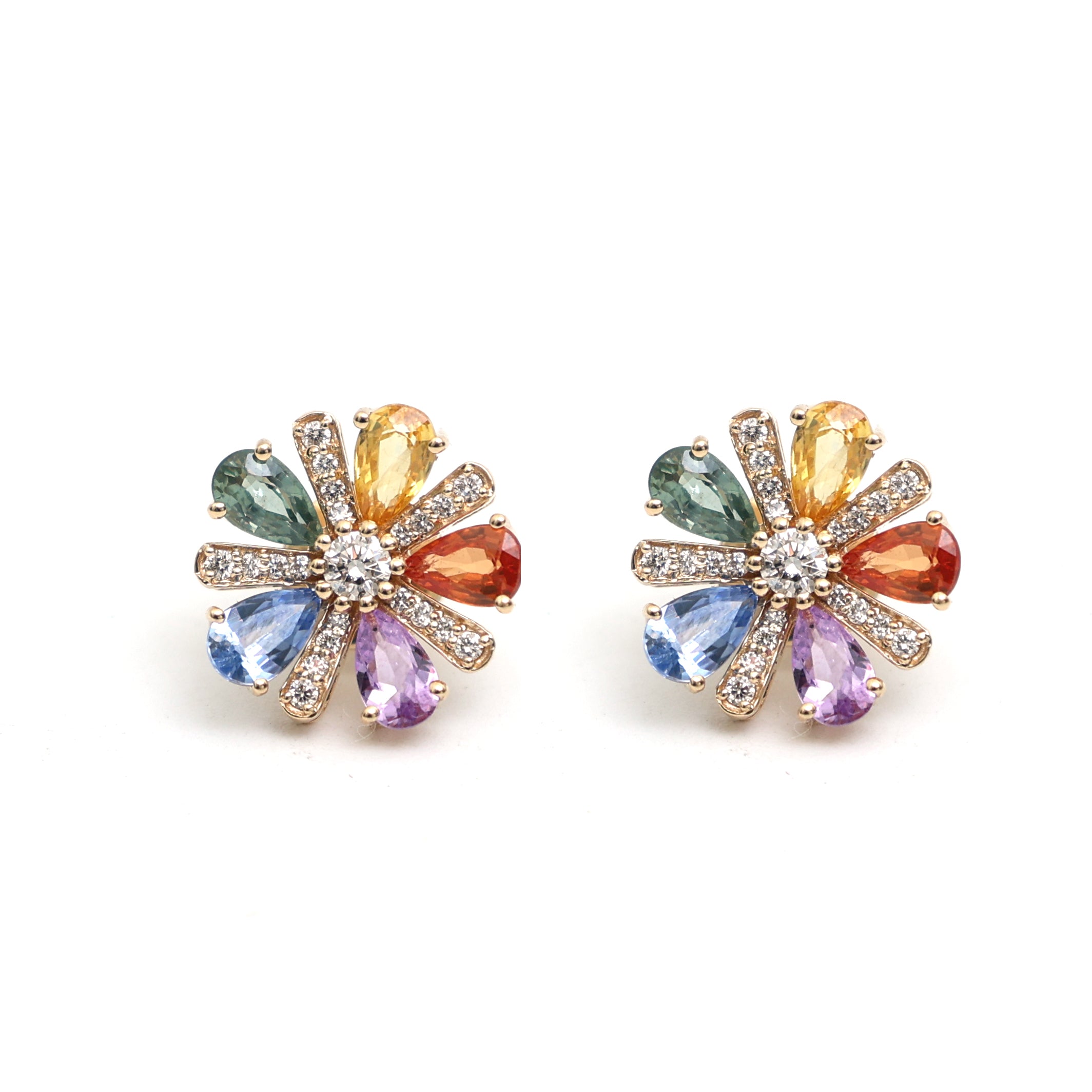 JPERG-2348/8342 Rainbow Sapphire Diamond Earring | 18K
