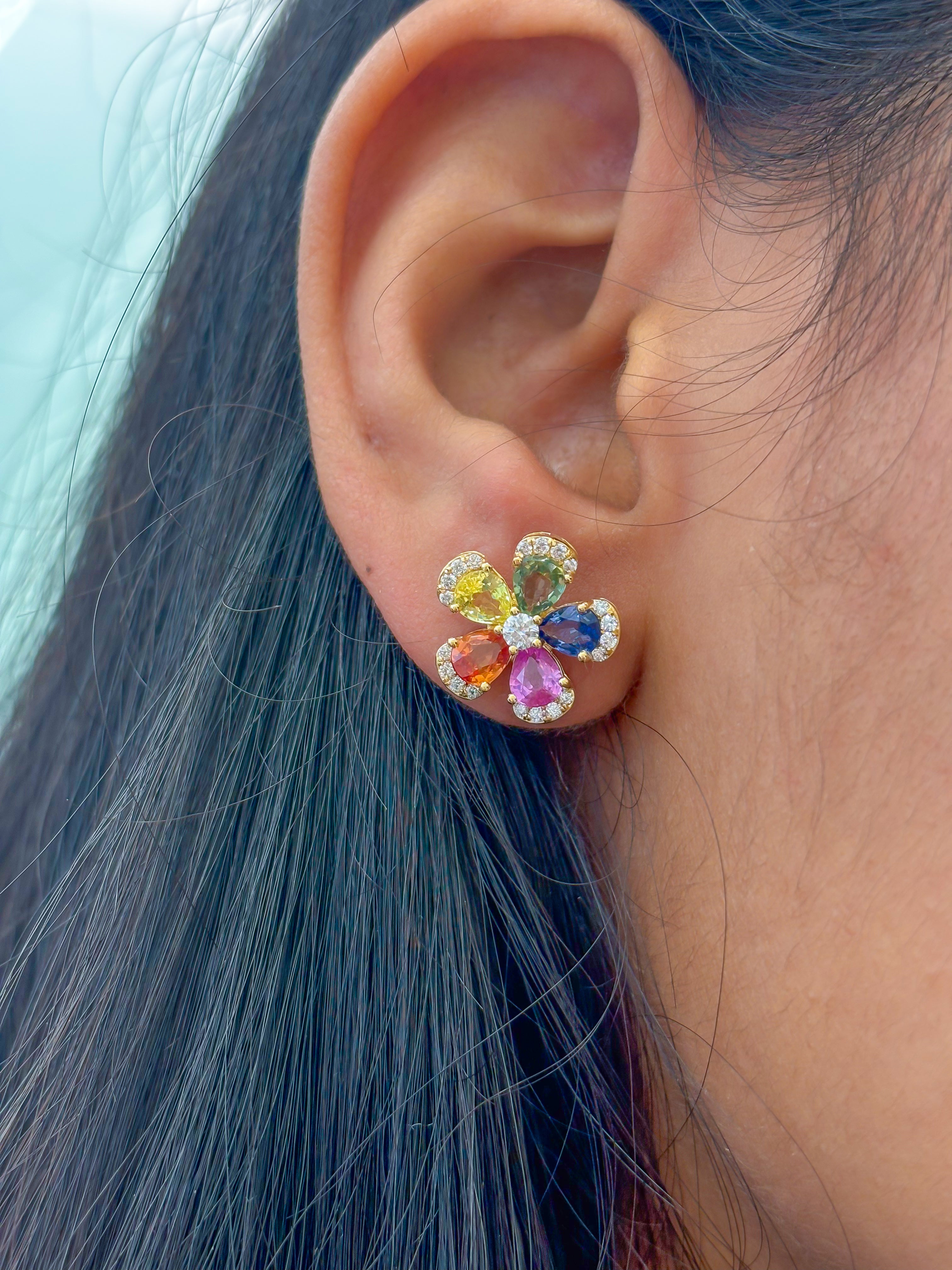 JPERG-2350/8344 Rainbow Sapphire Diamond Earring | 18K