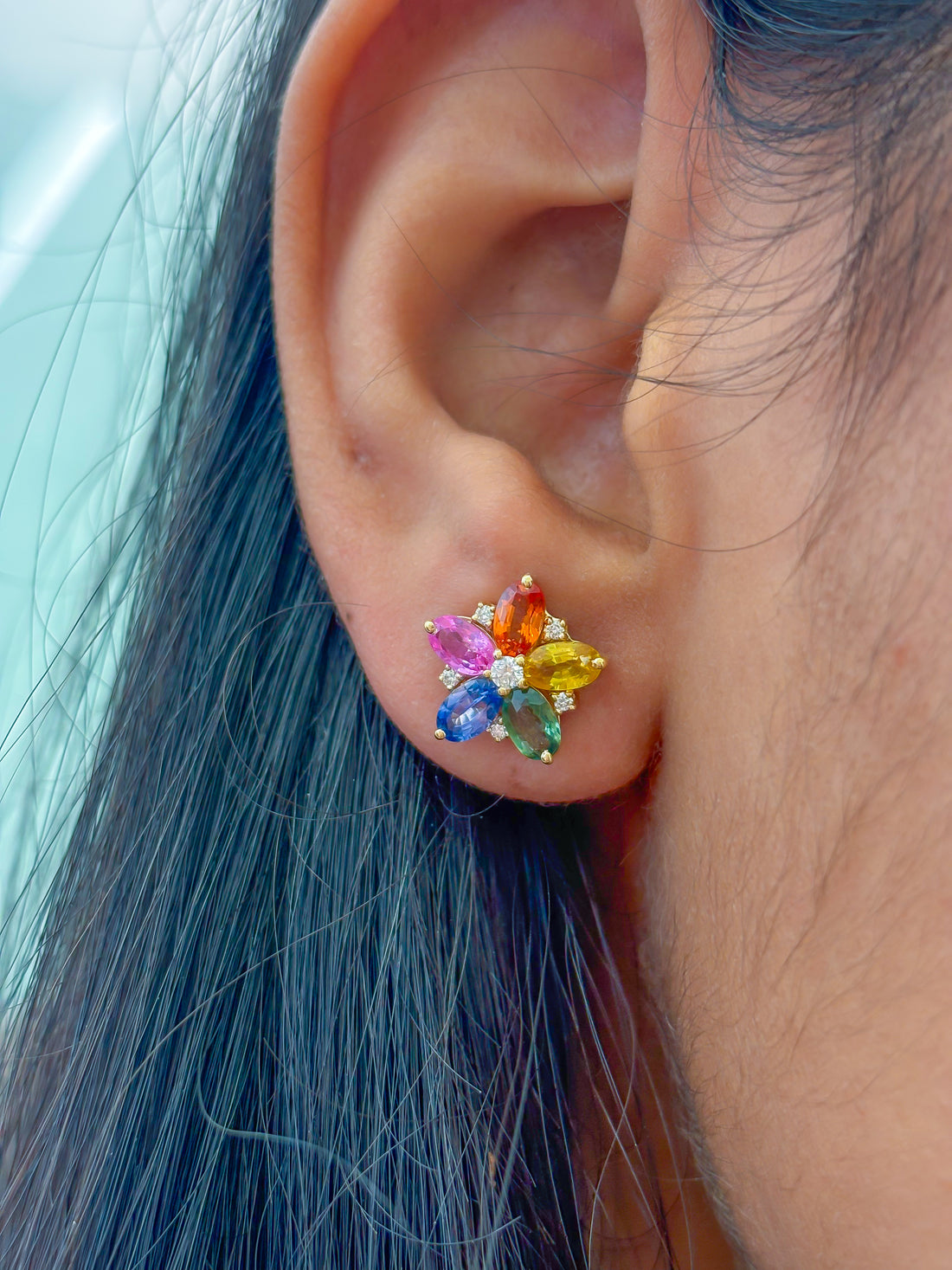 JPERG-2351/8345 Rainbow Sapphire Diamond Earring | 18K