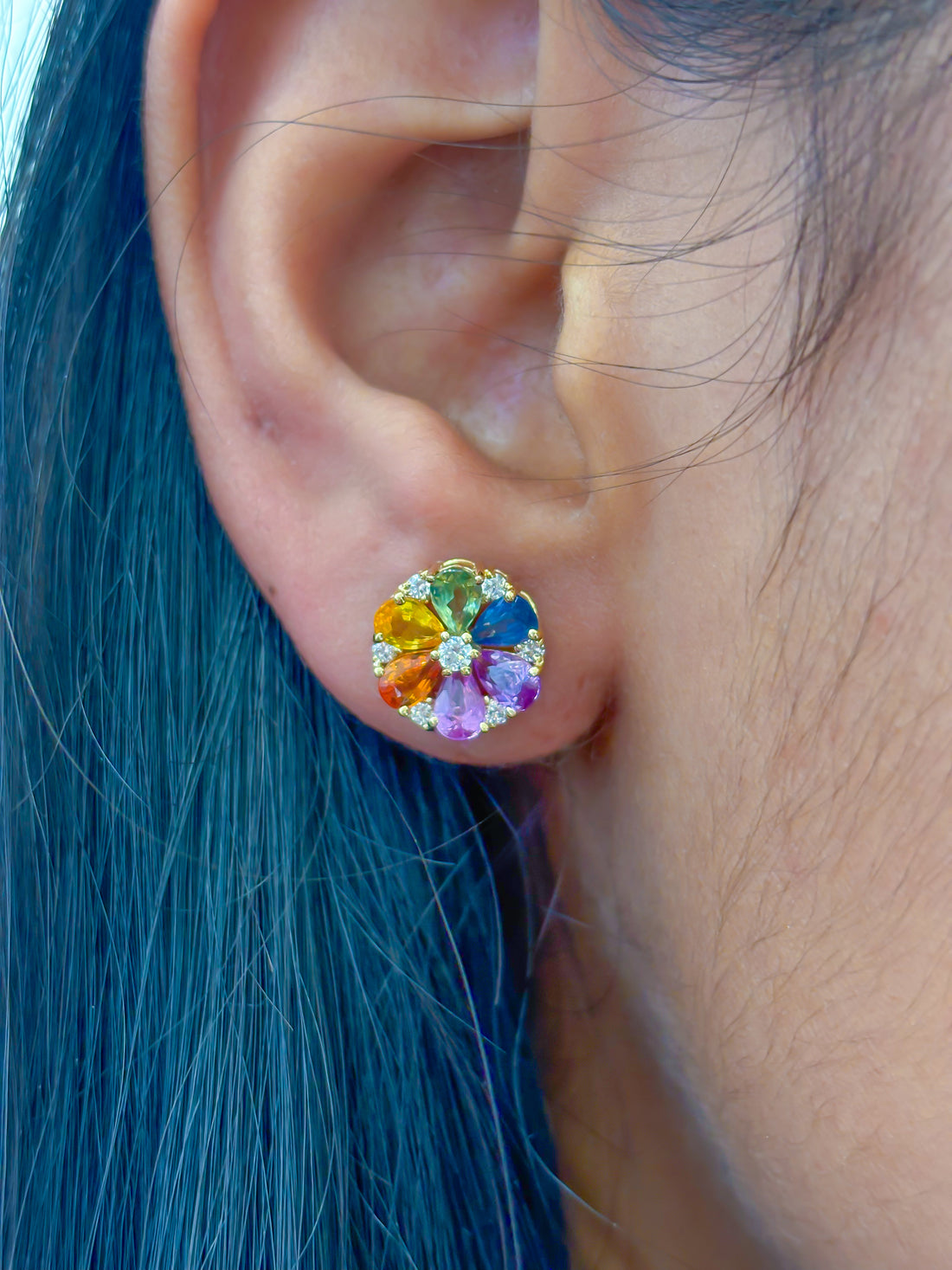 JPERG-2357/8351 Rainbow Sapphire Diamond Earring | 18K