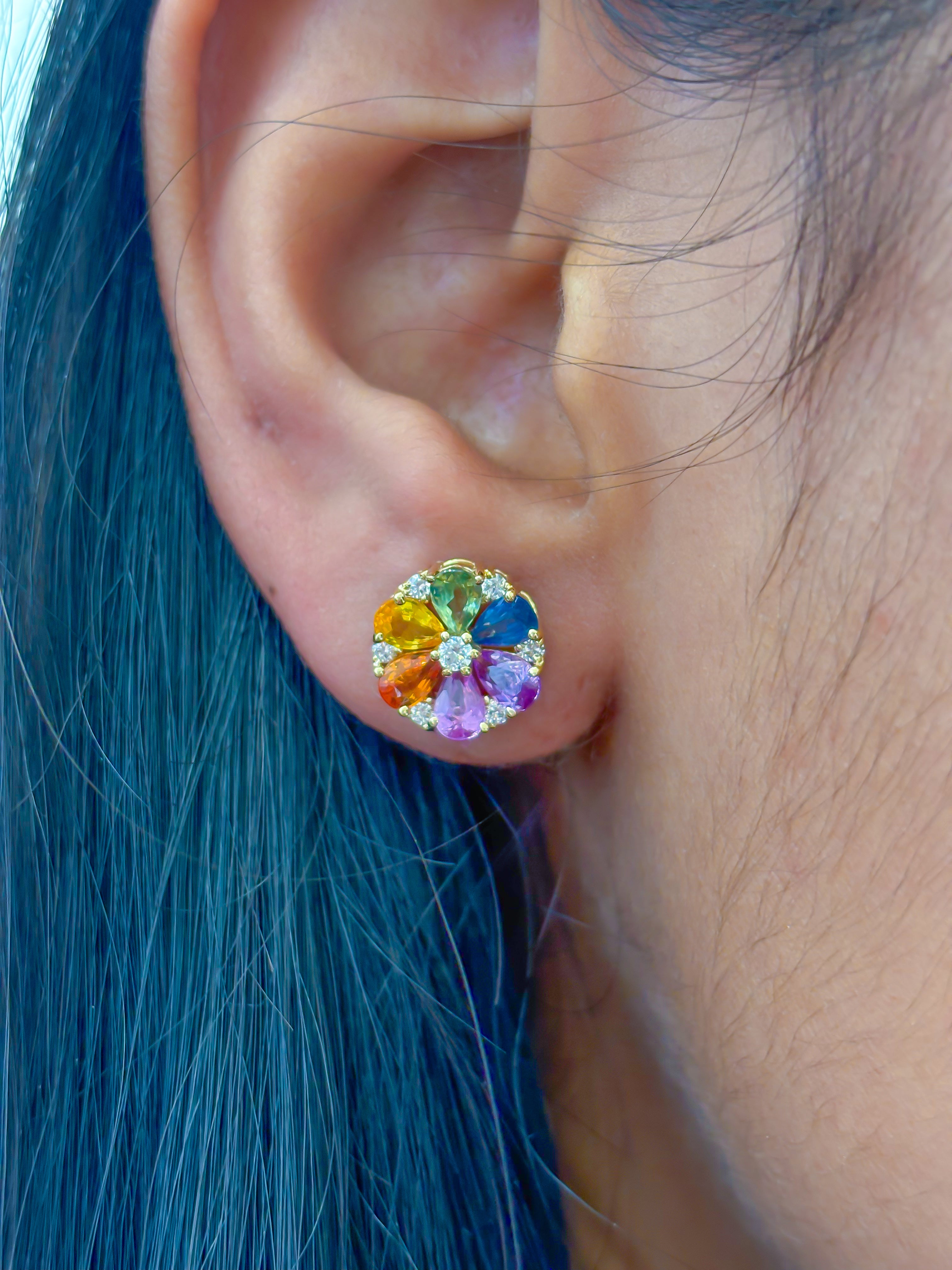 JPERG-2357/8351 Rainbow Sapphire Diamond Earring | 18K
