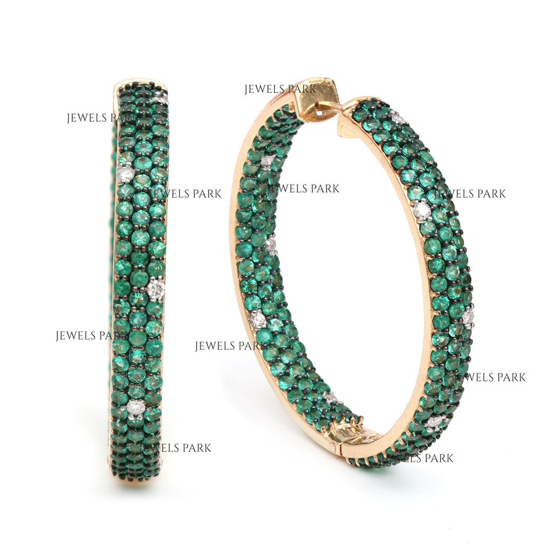 JPERG-243/1346 Emerald Hoops Earring | 18K
