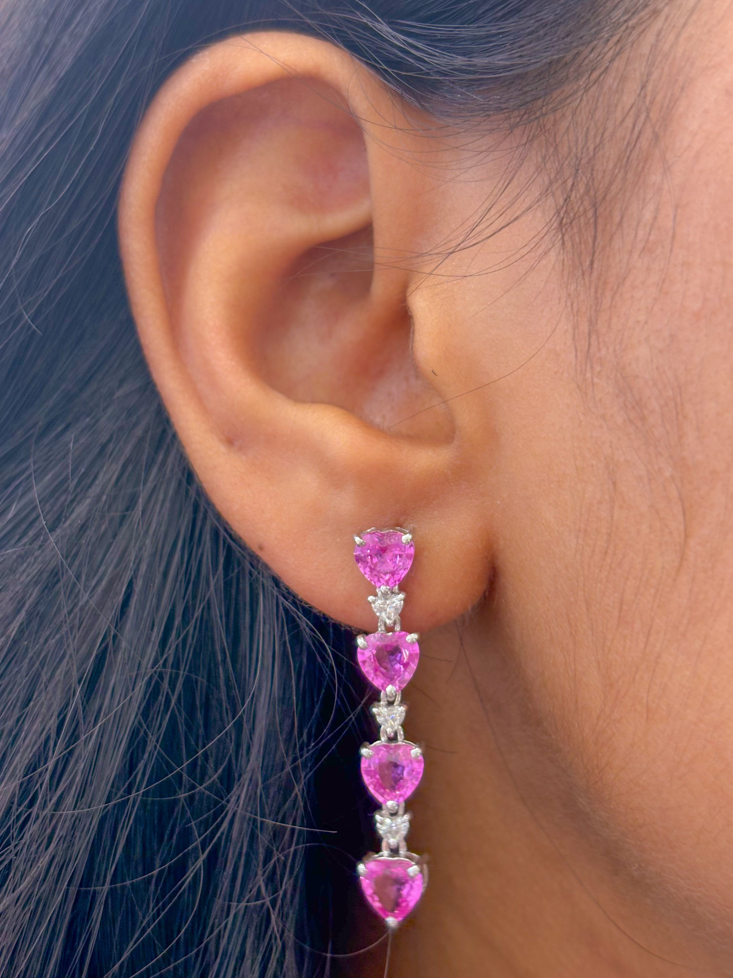 JPERG-266/1172 Pink Sapphire Heart With Diamond  Earring | 18K