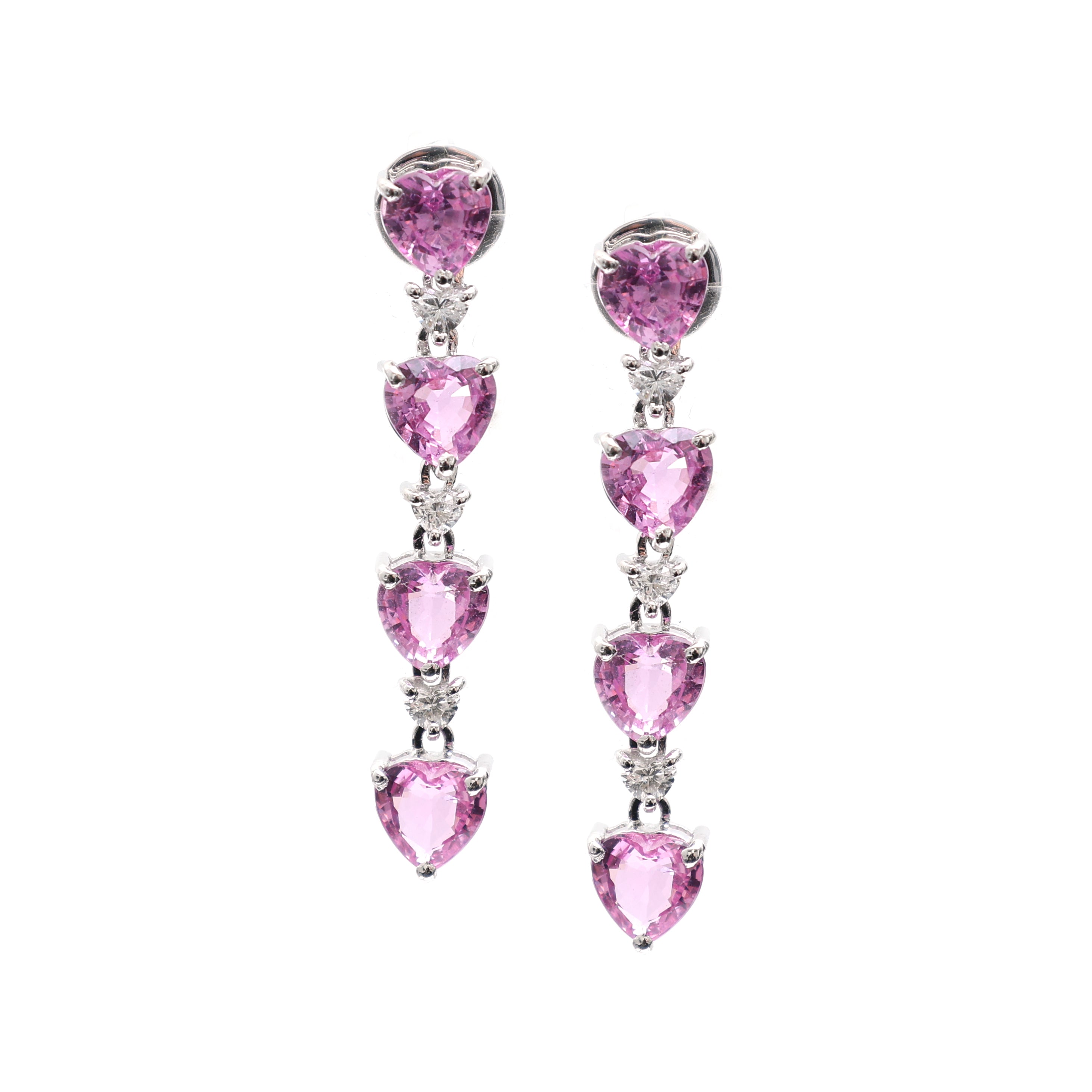 JPERG-266/1172 Pink Sapphire Heart With Diamond  Earring | 18K