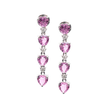 JPERG-266/1172 Pink Sapphire Heart With Diamond  Earring | 18K