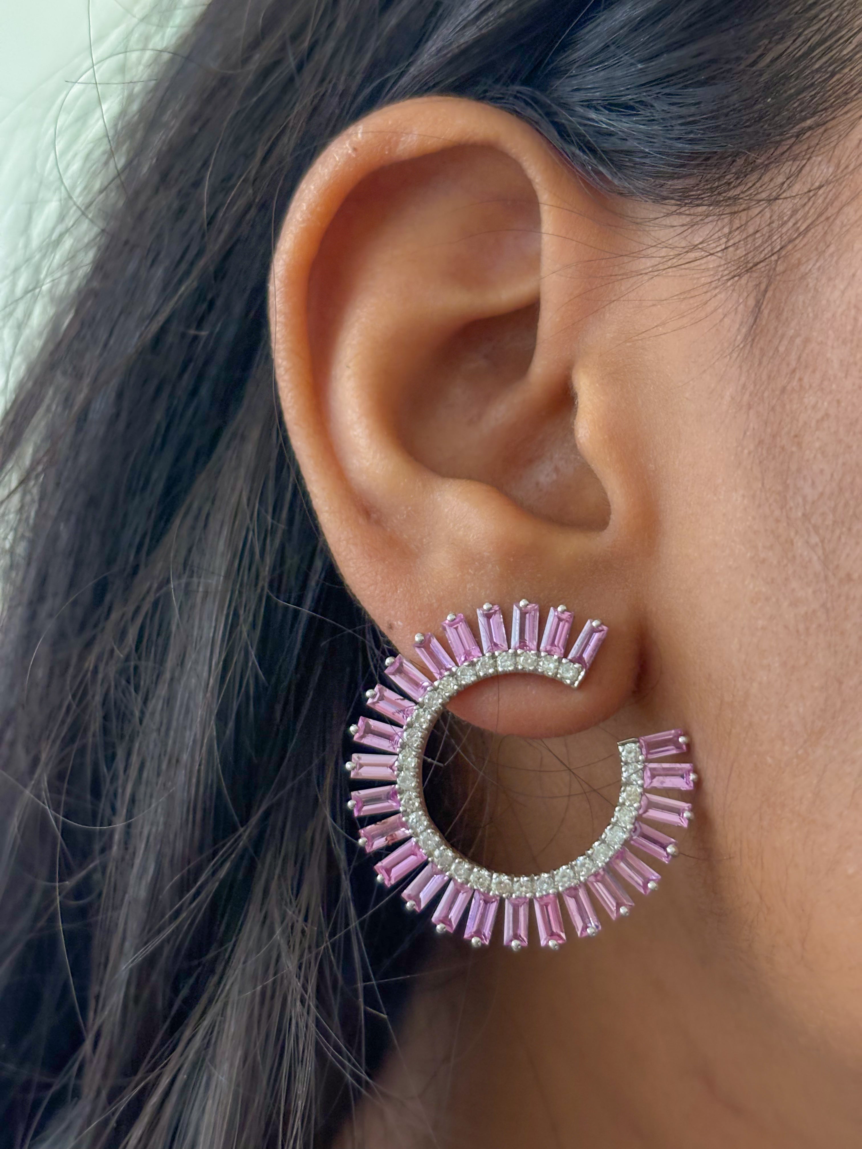 JPERG-277/1181 Pink Sapphire Hoops Earring | 18K