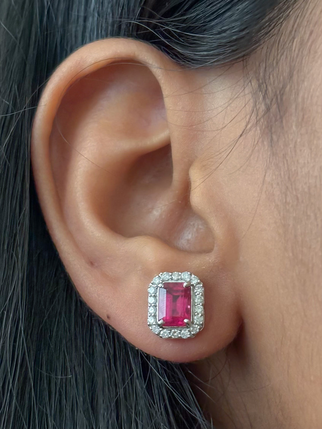 JPERG-306/1284 Rubillite Octagon With Diamond Studs Earring | 18K