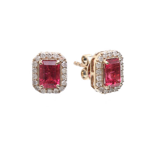 JPERG-306/1284 Rubillite Octagon With Diamond Studs Earring | 18K