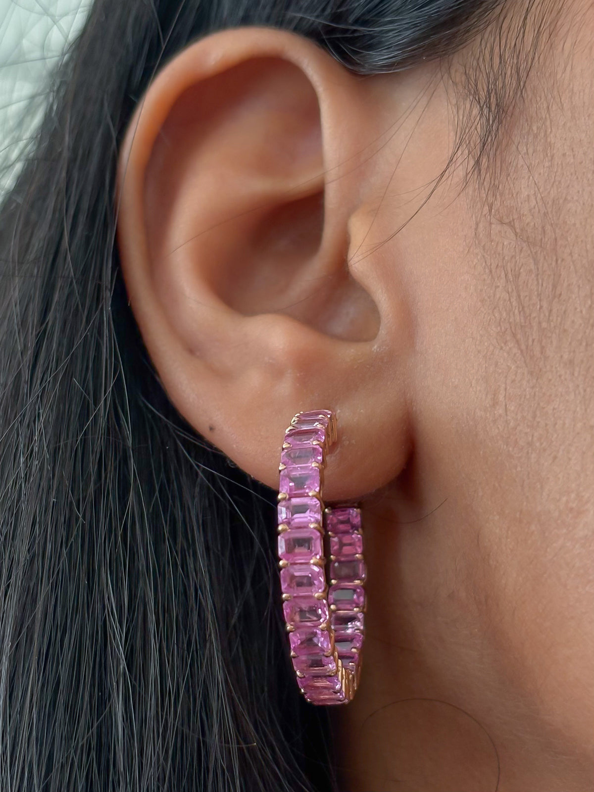 JPERG-318/1855 Pink Sapphire Hoops Earring | 14K