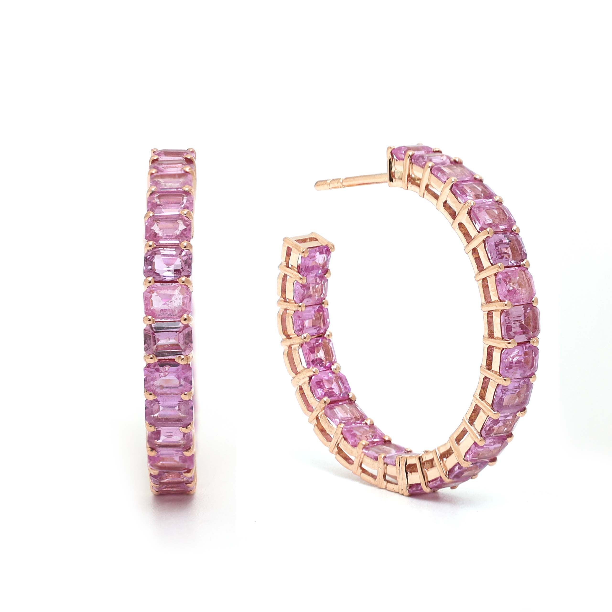 JPERG-318/1855 Pink Sapphire Hoops Earring | 14K