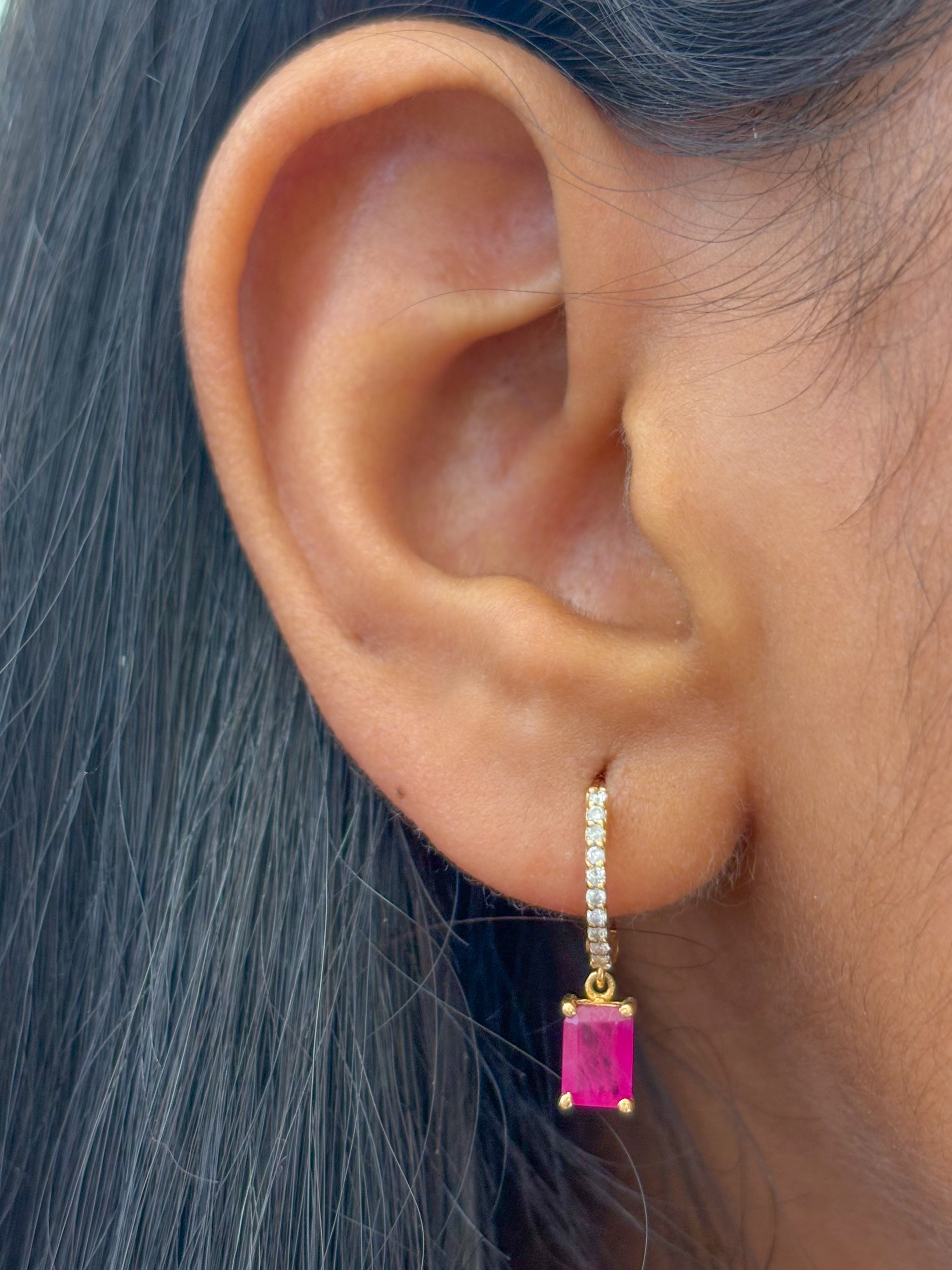 JPERG-337/1966 Ruby Octagon With Diamond Hoops  Earring | 18K