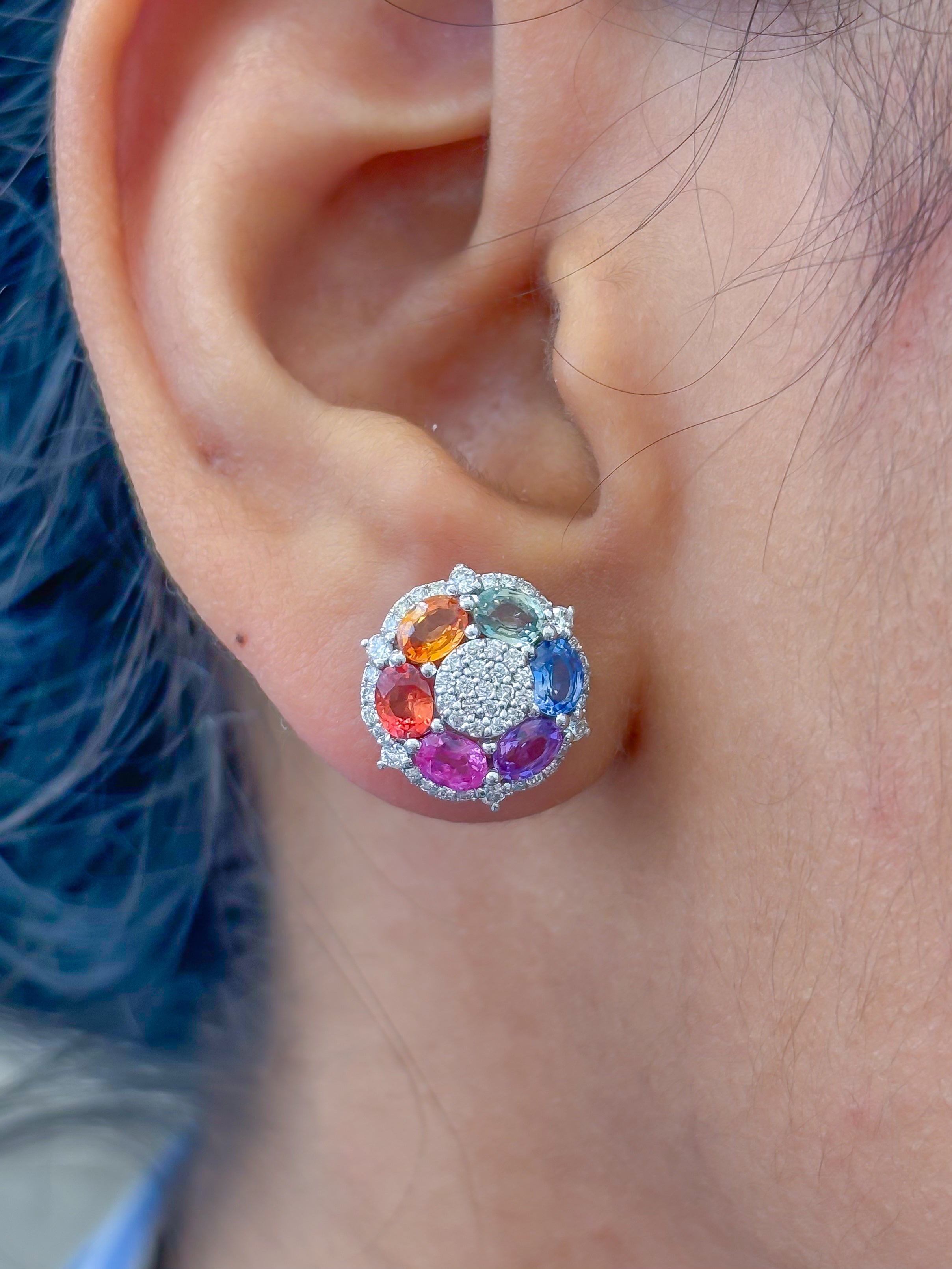 JPERG-3437/8846 Rainbow Sapphire Diamond Earring | 18K