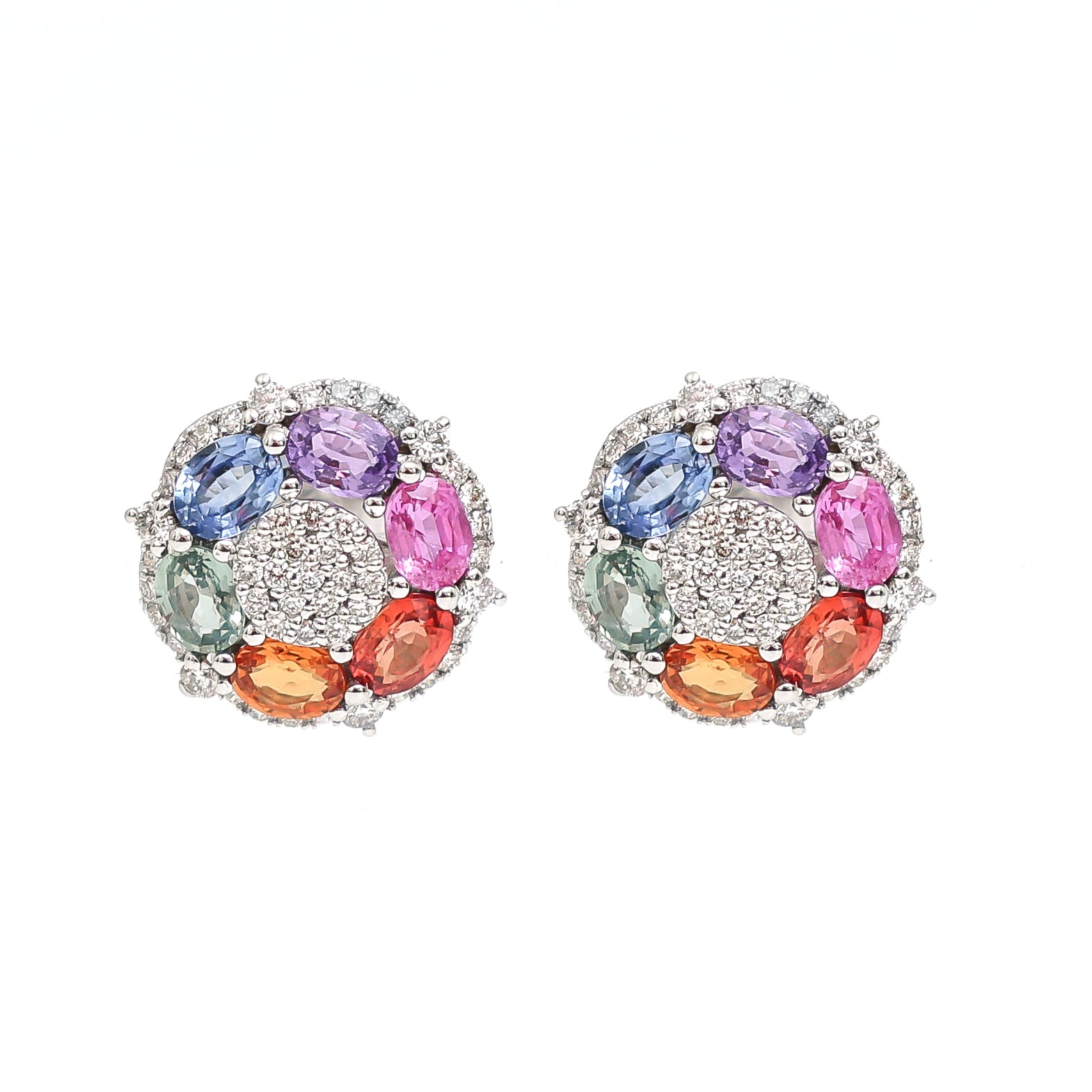 JPERG-3437/8846 Rainbow Sapphire Diamond Earring | 18K