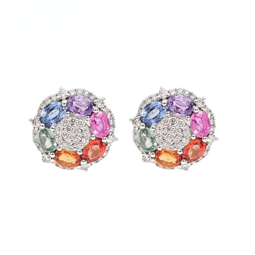 JPERG-3437/8846 Rainbow Sapphire Diamond Earring | 18K