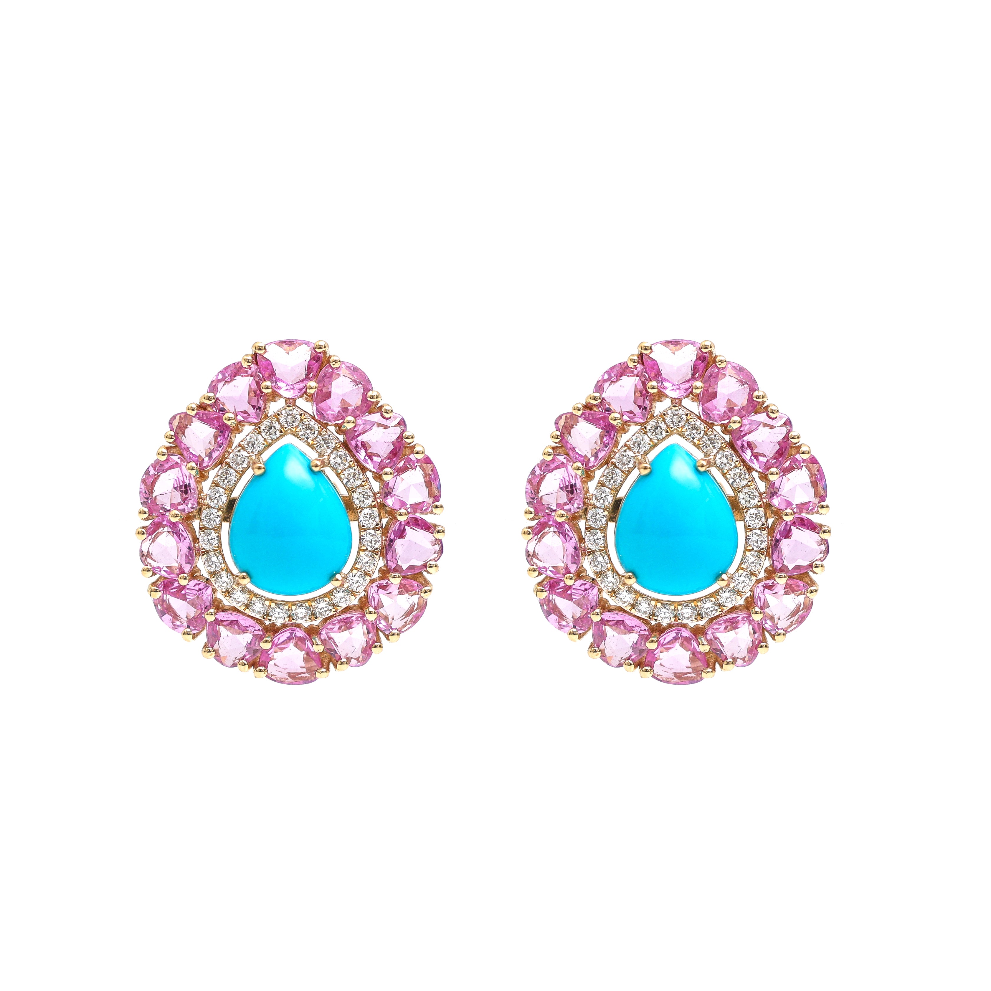 JPERG-3472/9005 Turquoise Pink Sapphire Diamond Earring | 14K