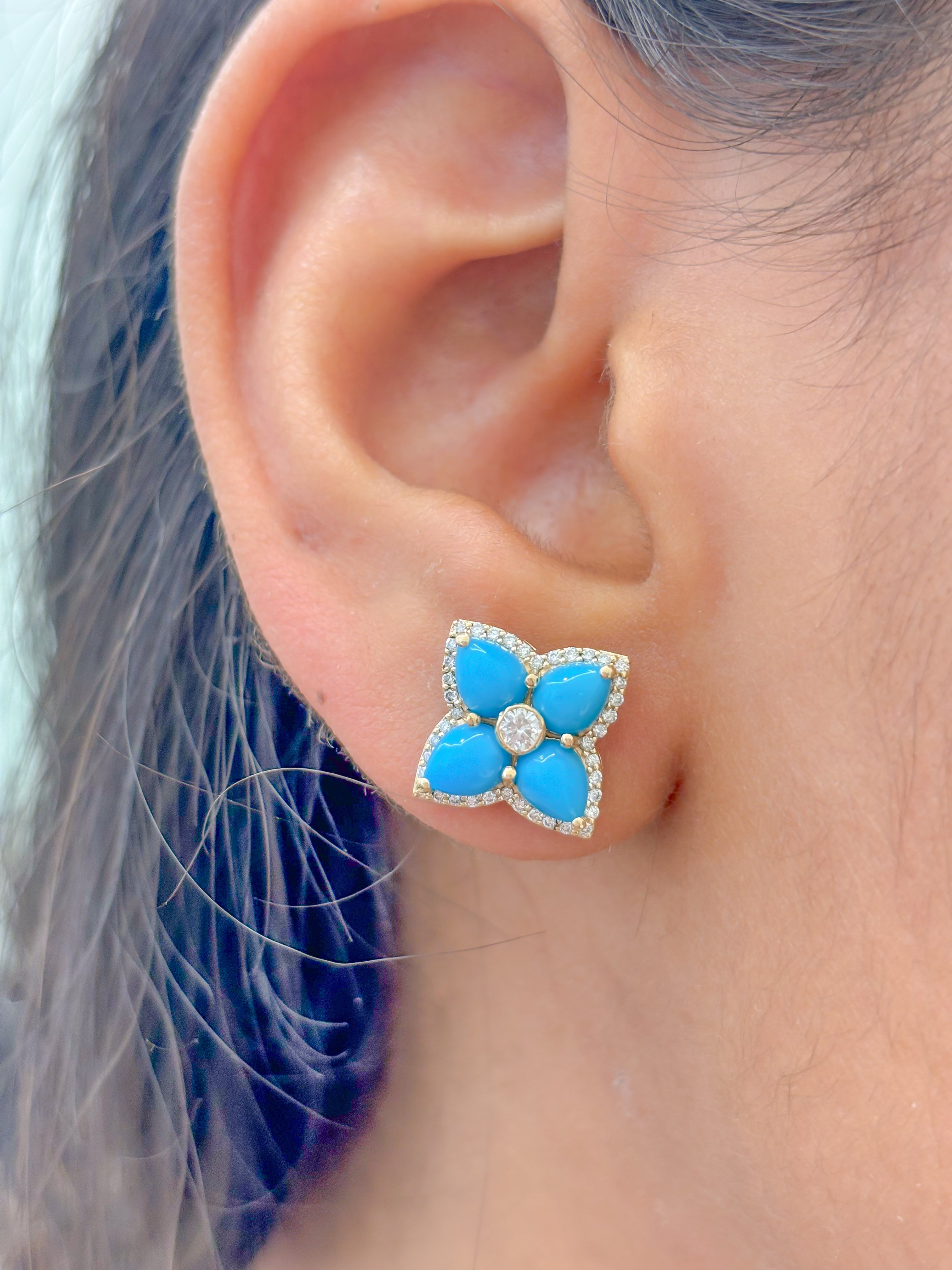 JPERG-3484/9224 Turquoise Diamond Earring | 14K